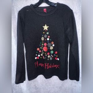 Black Holiday Sweater with Christmas Tree Design